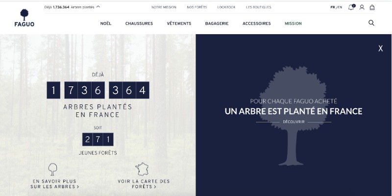 Capture d'éran du site Faguo avec mis en avant : 